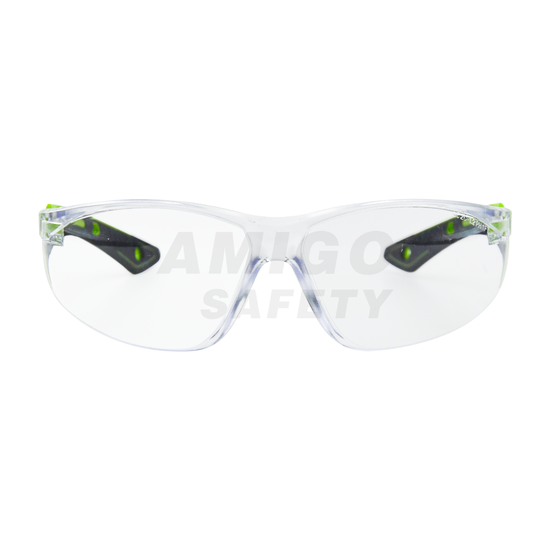 LENTE DE POLICARBONATO TRANSPARENTE ANTIEMPAÑANTE PATILLAS VERDES LAMIRA AS-4475AF